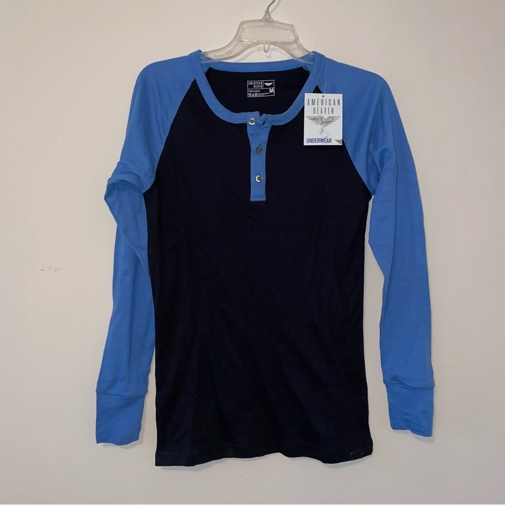 American Heaven Cotton Long Sleeve T-Shirt with Button Neckline Size Medium